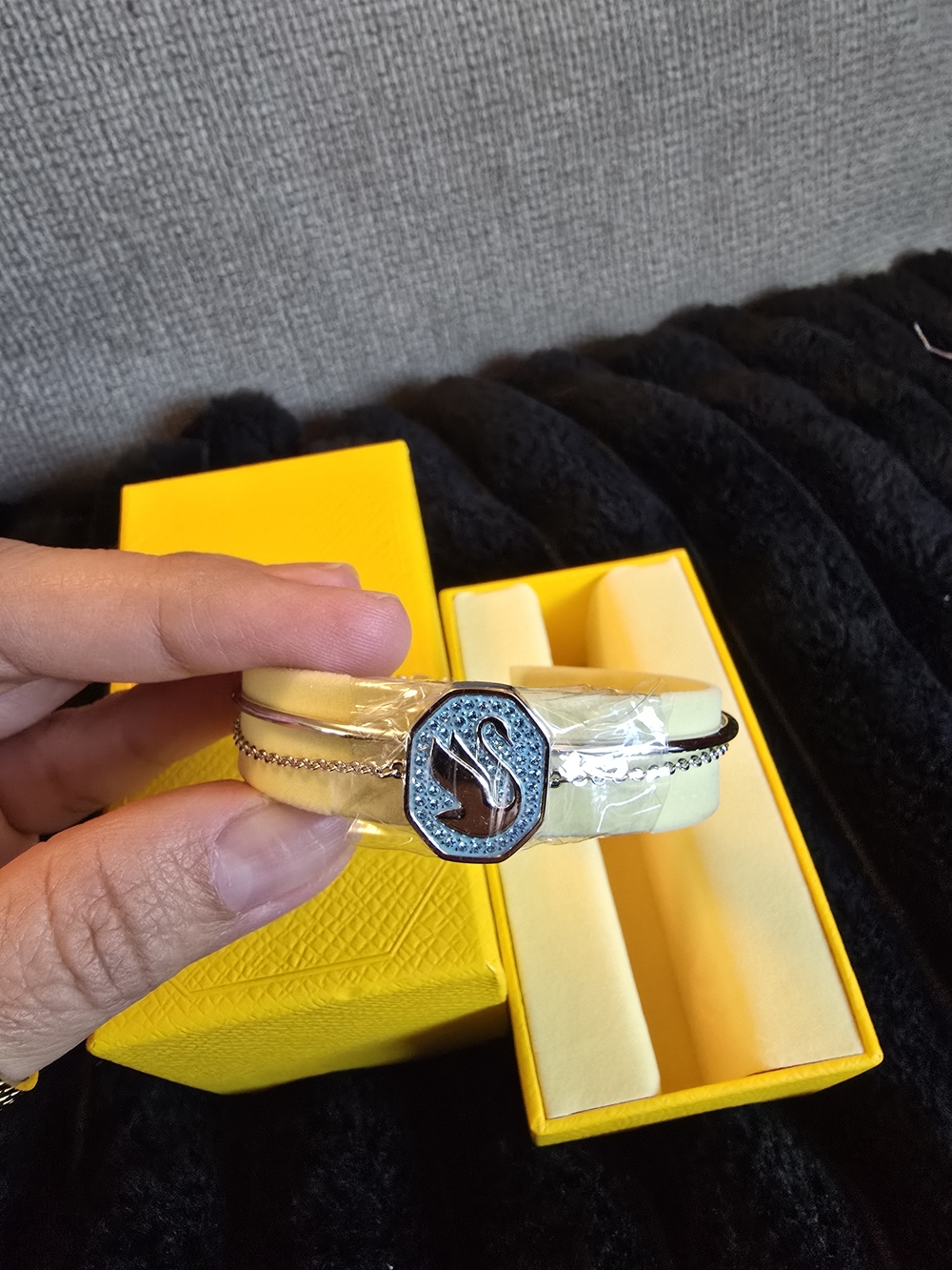 Swarovski Yellow Bracelet with Silver Swan Logo Charm